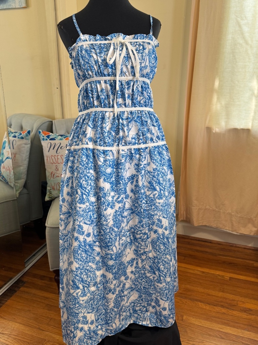 Simply Southern Vintage Blue Floral Band Dress Size Large NWT